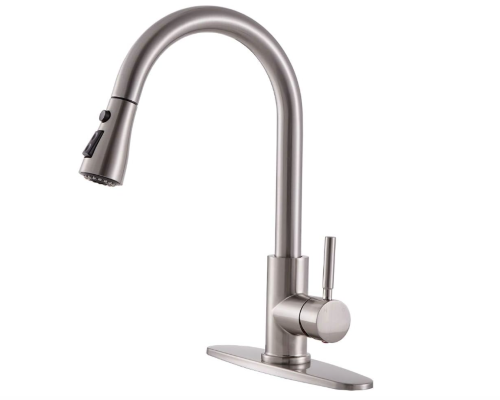 silver crookneck kitchen faucet
