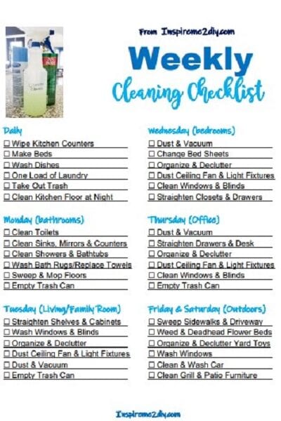 weekly cleaning checklist secrets to a clean home