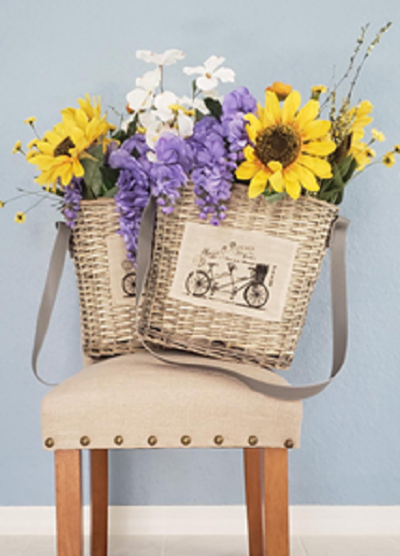 Wicker baskets with sunflowers to hang on your front door