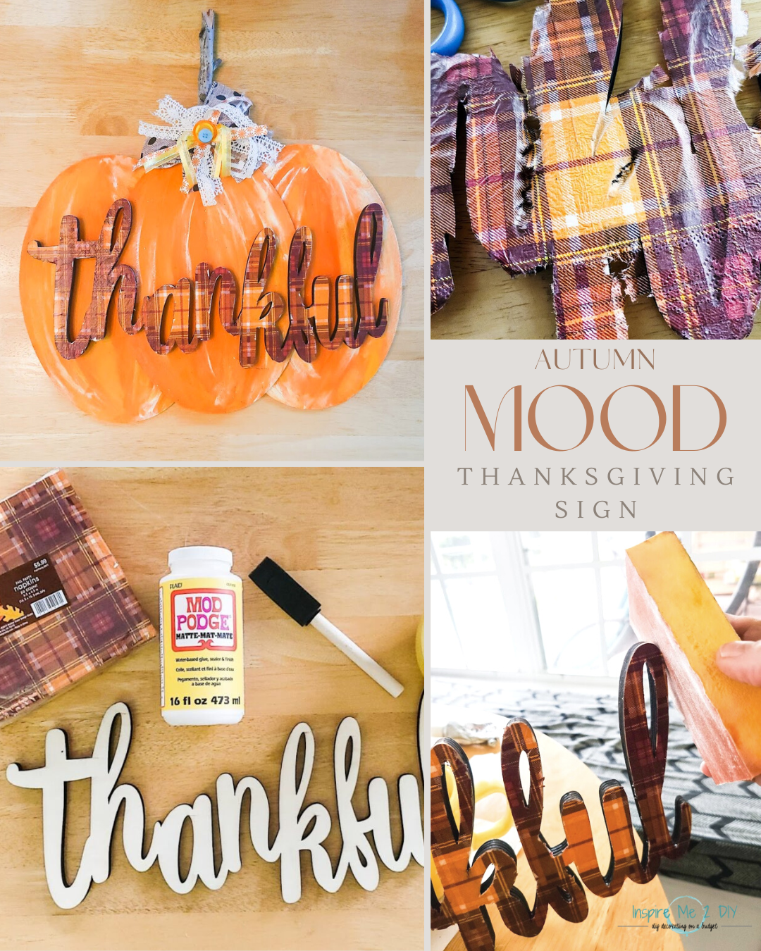 collage of 4 photos of thankful Thanksgiving sign craft