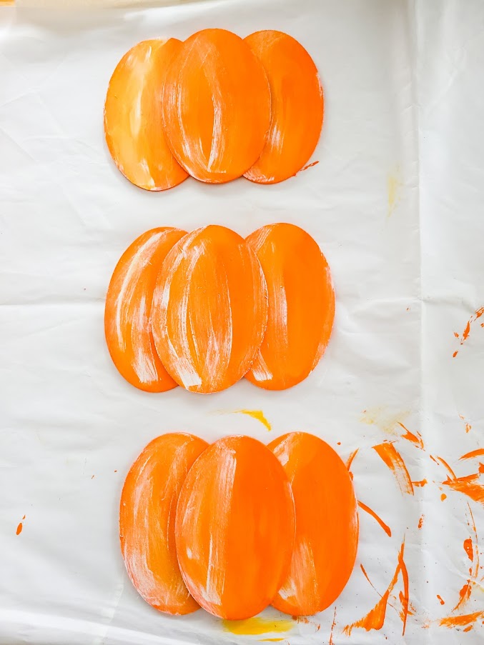 Wooden ovals assembled into pumpkin shapes