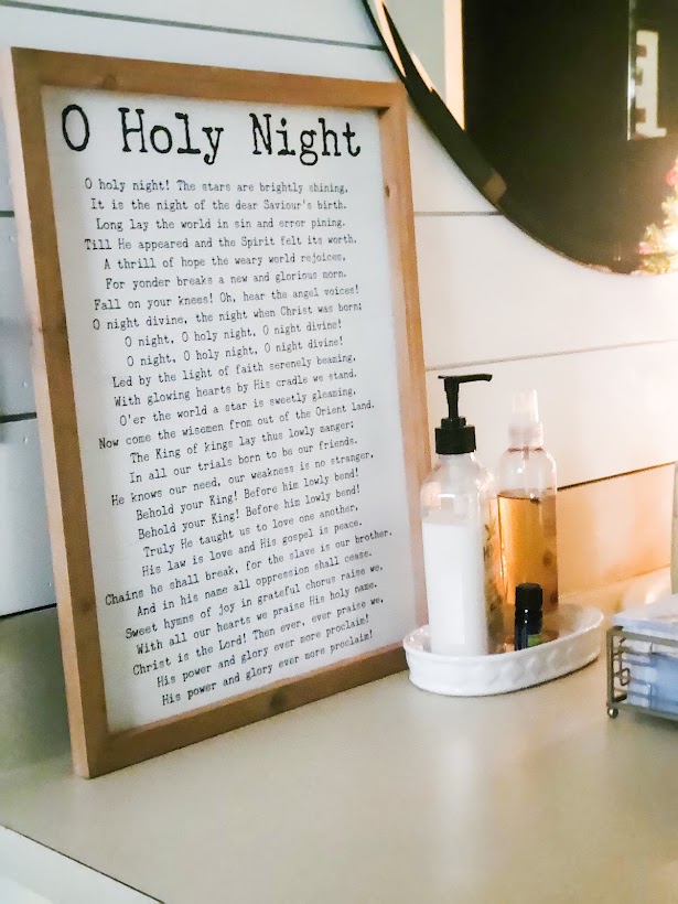 O Holy Night Sign on the guest bathroom counter