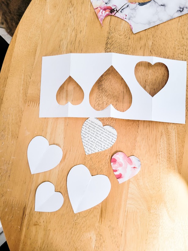 Picture of hearts cut out of cardstock for pattern