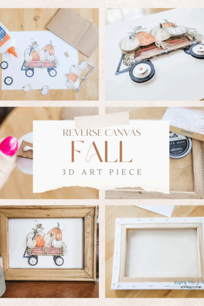 collage of 6 photos of reverse canvas fall 3D art piece