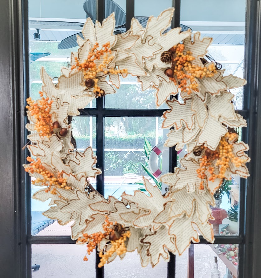 beautiful-fall-inspired-book-page-leaf-wreath