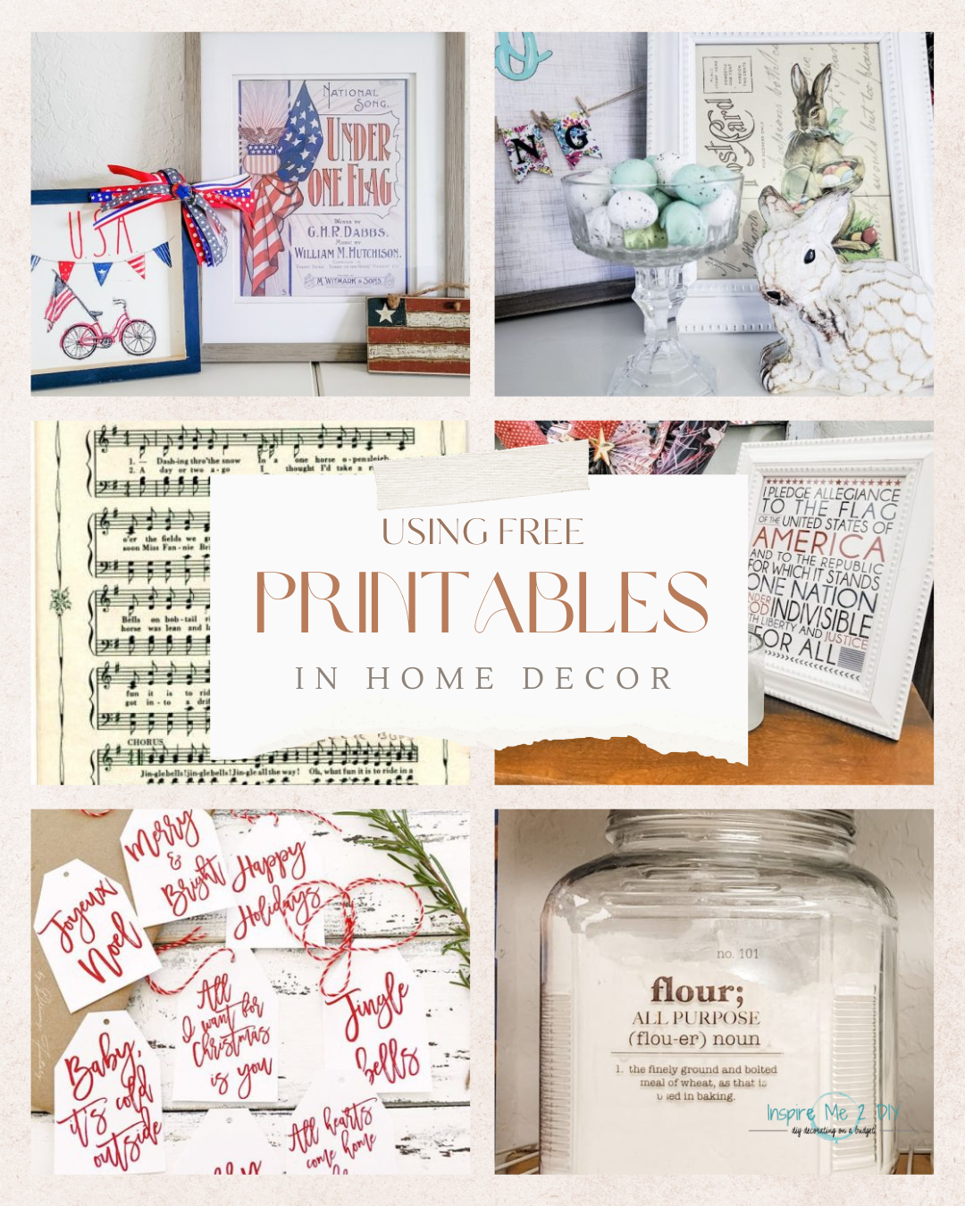 collage of 6 photos of free printable art