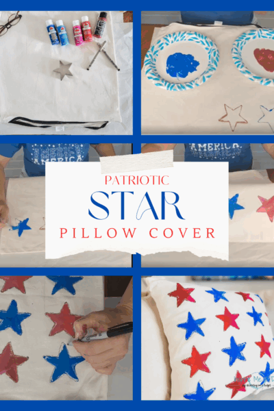 collage of 6 photos of a patriotic star pillow cover craft project
