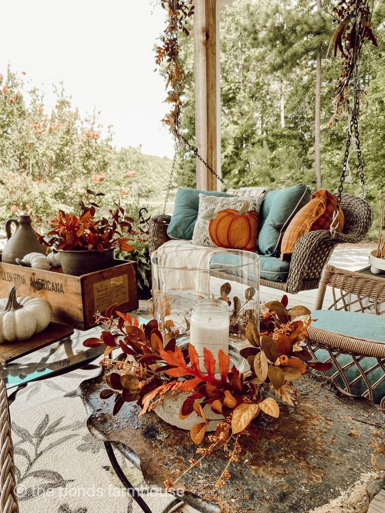 porch with fall decor