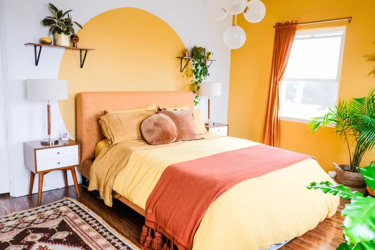 orange monochromatic bedroom