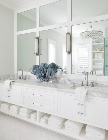white bathroom double vanity