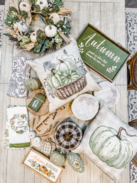 green and white fall decor