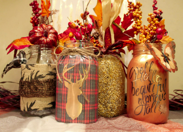 canning jars decorated for Christmas