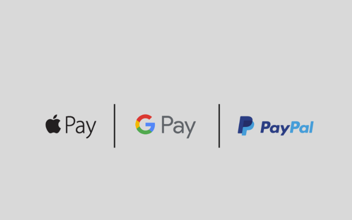apple pay, google pay and PayPal logos