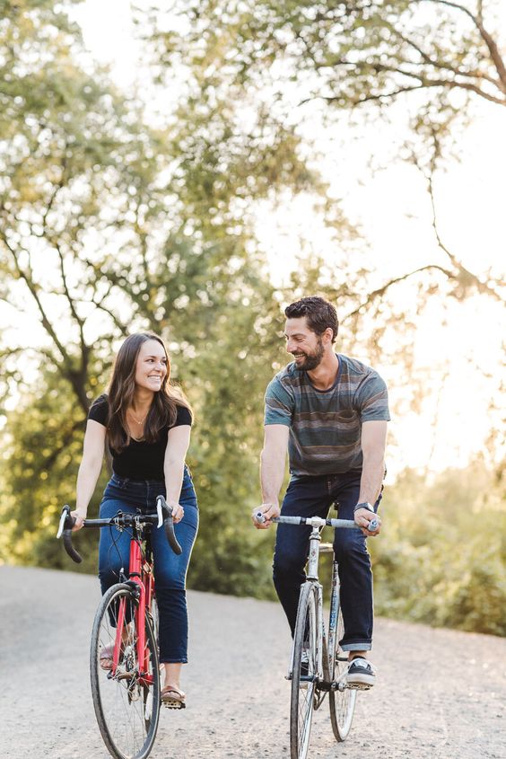 man and woman bike riding