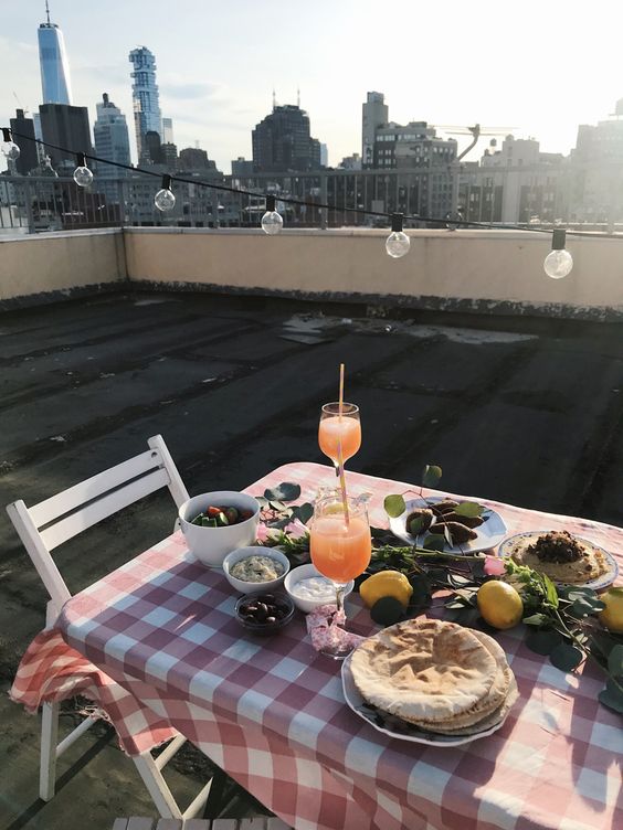 diner table set on a rooftop