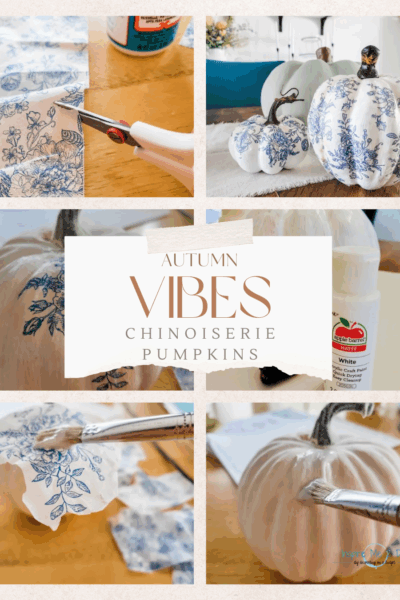 collage of 6 photos of chinoiserie pumpkin craft