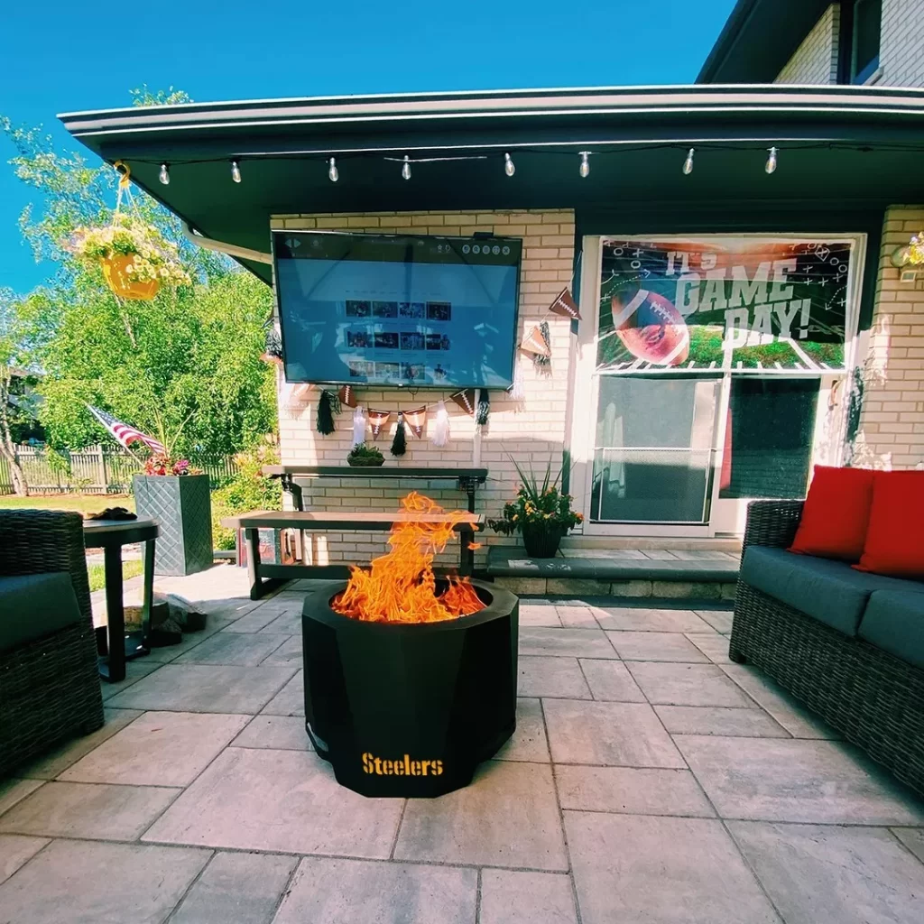 outdoor television with firepit