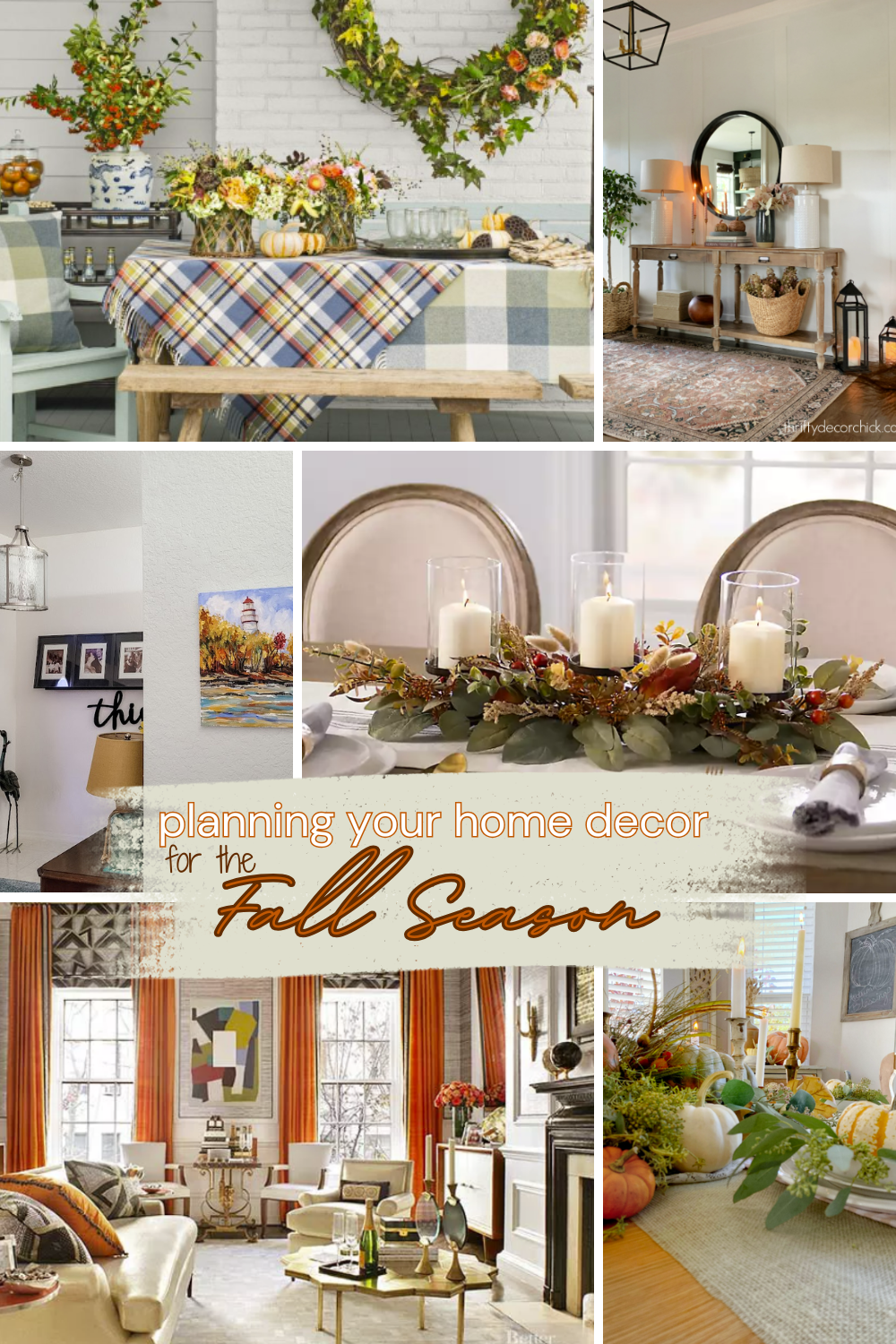 collage of 6 photos of planning your home decor for the fall season