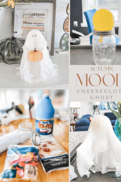 collage of 4 photos of cheesecloth ghost craft