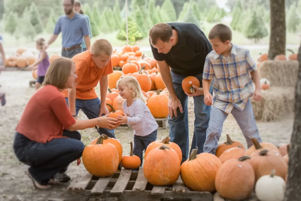 family at a pumpkin patch