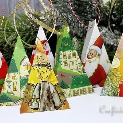 Triangle Christmas ornaments, greenery