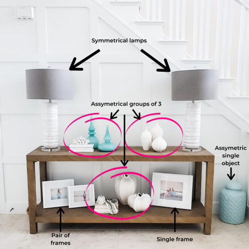 symmetrical groupings on a sofa table the rule of three