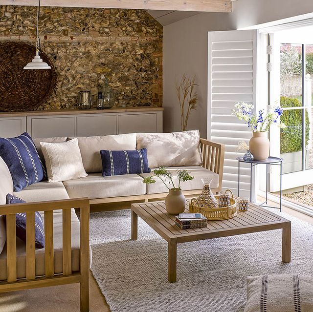 Coastal living room with teak furniture