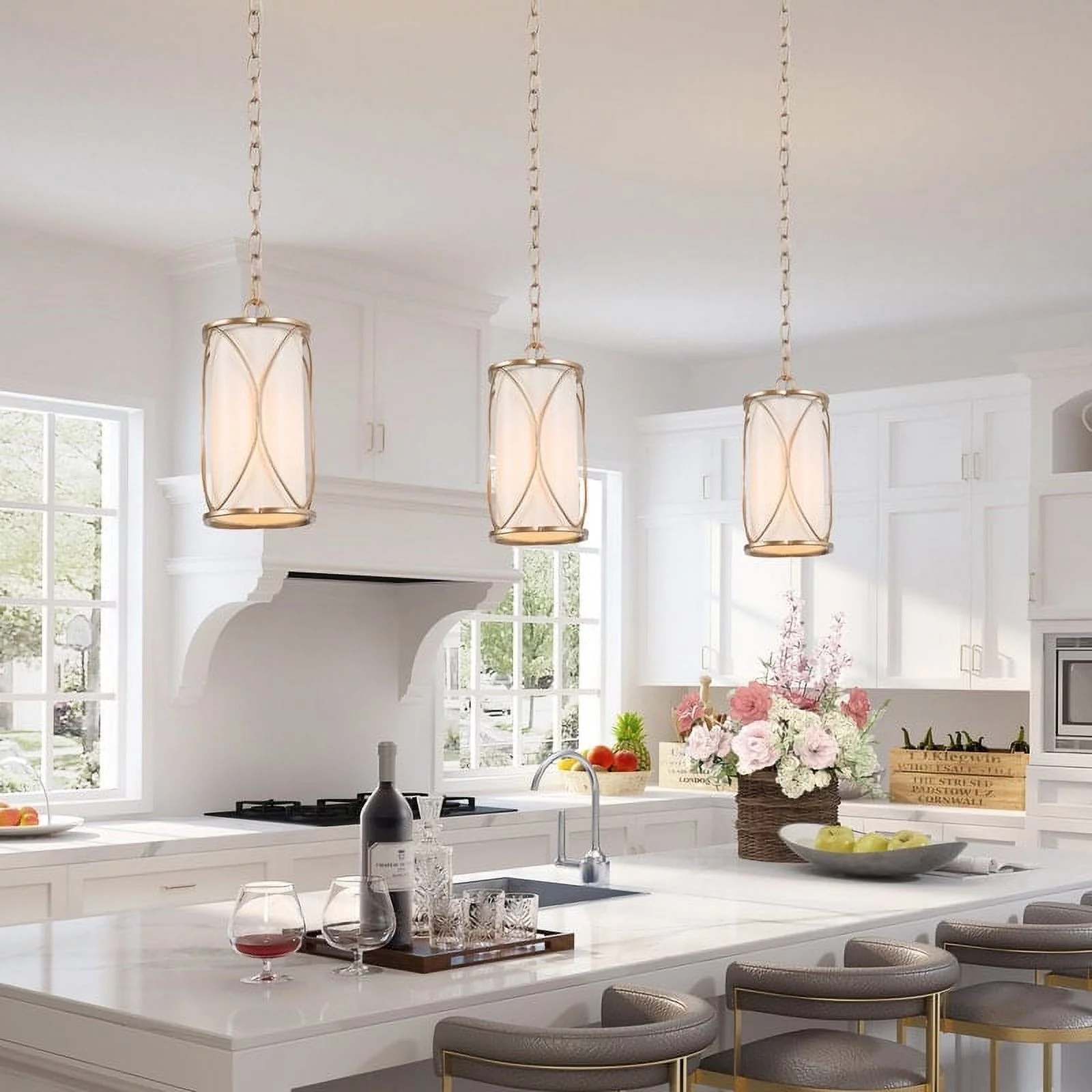 white kitchen with gold pendant lighting your perfect kitchen island