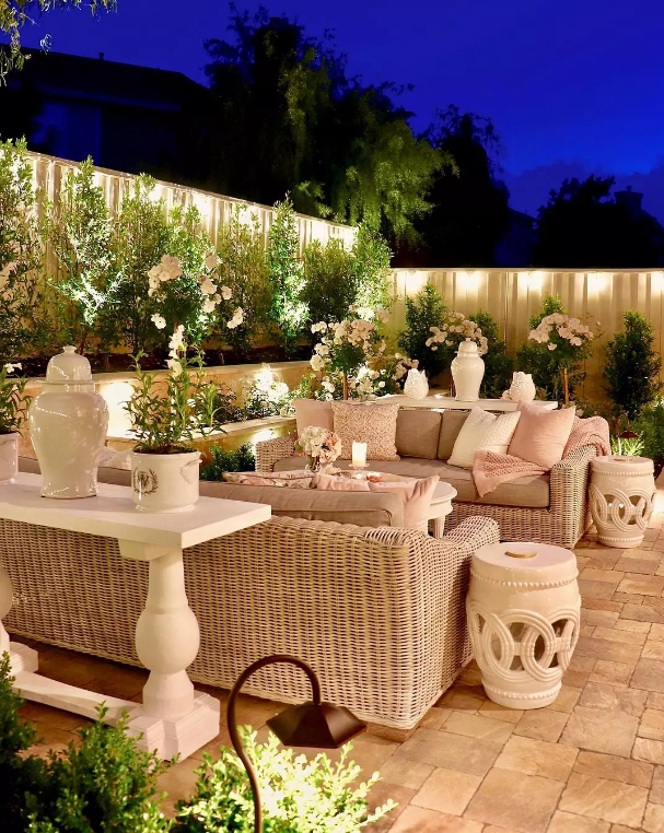 outdoor couches set up for a party hosting an outdoor party