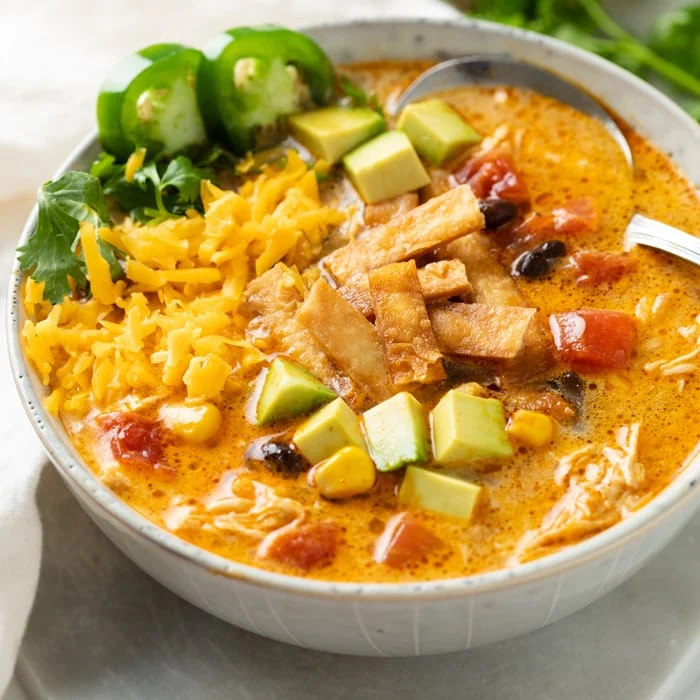 a bowl of chicken tortilla soup