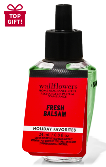 a bottle of fresh balsam scent from bath & body works a beautifully decorated Christmas home