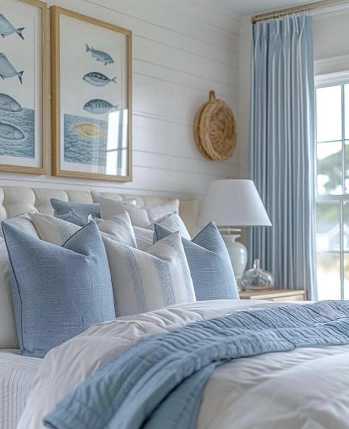 a white bedroom with blue and white bedding inspiring ways to refresh your bedroom