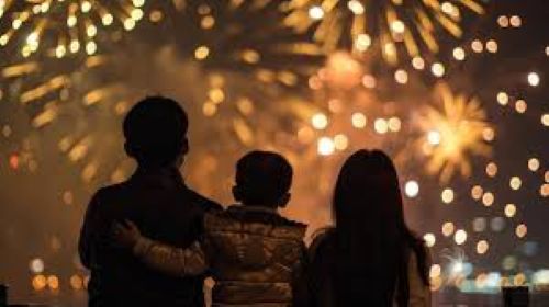 a family watching fireworks