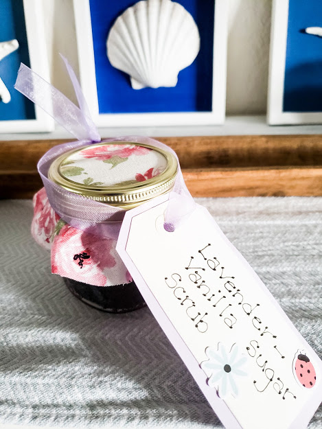 a small jar of homemade lavender vanilla sugar scrub