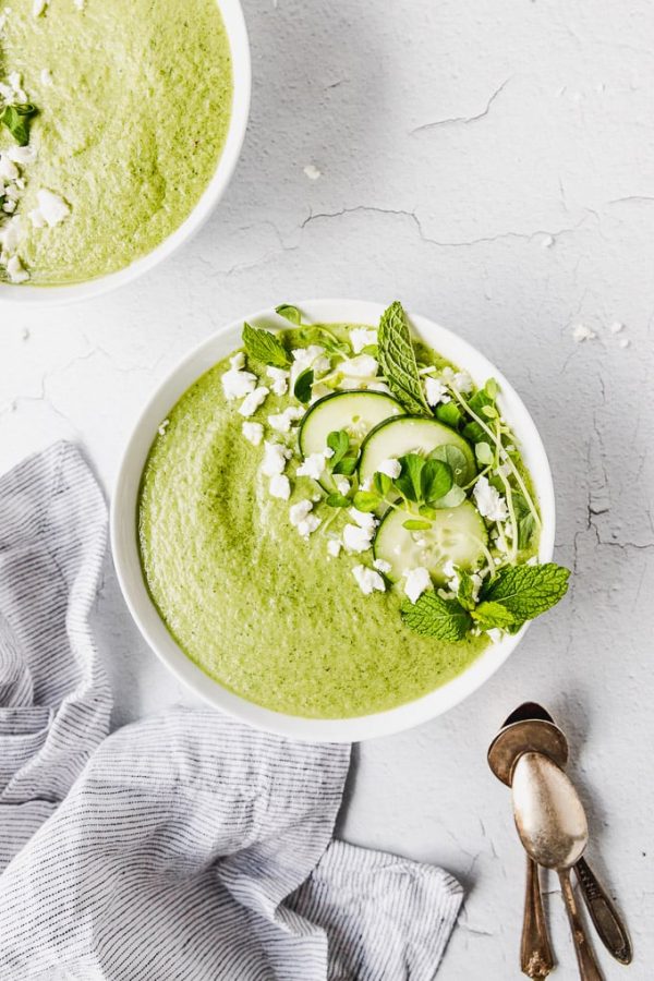 a bowl of green cucumber gazpacho cool dinners for hot days