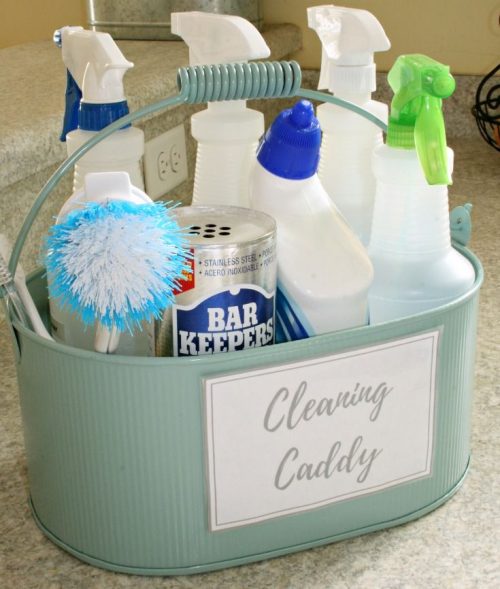 a container of cleaning supplies DIY Christmas gift ideas