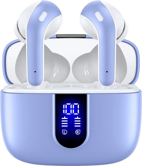 light blue earbuds with case