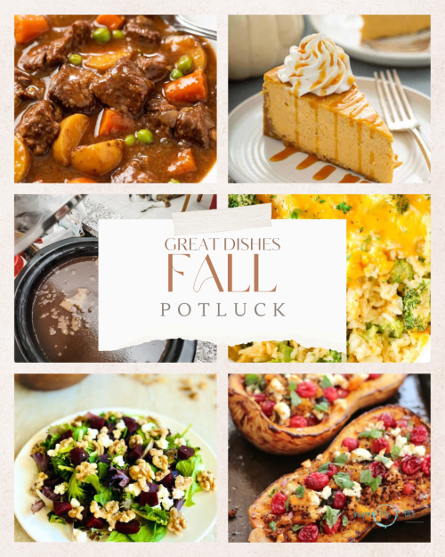 collage of 6 photos of fall potluck dishes