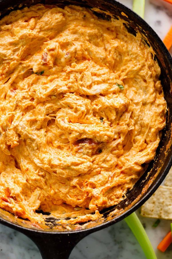 a pan of buffalo chicken dip