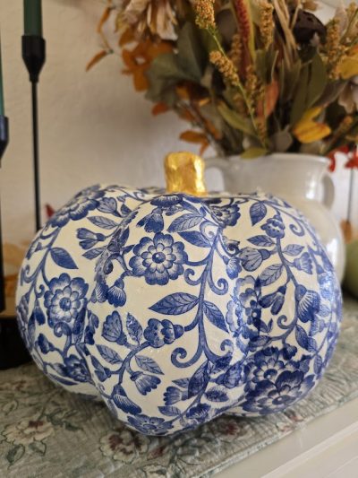 a picture of one of my beautiful chinoiserie pumpkins
