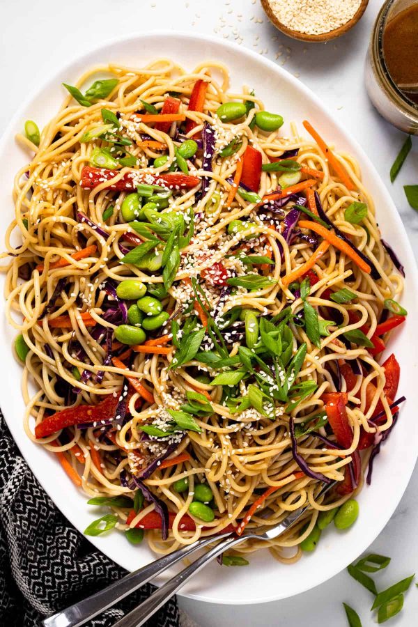 a plate of cold sesame noodle salad cool dinners for hot days
