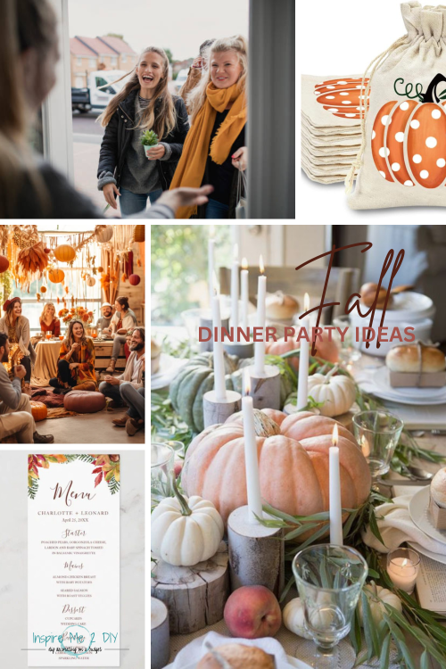 collage of 5 photos of how to organize a fall dinner party