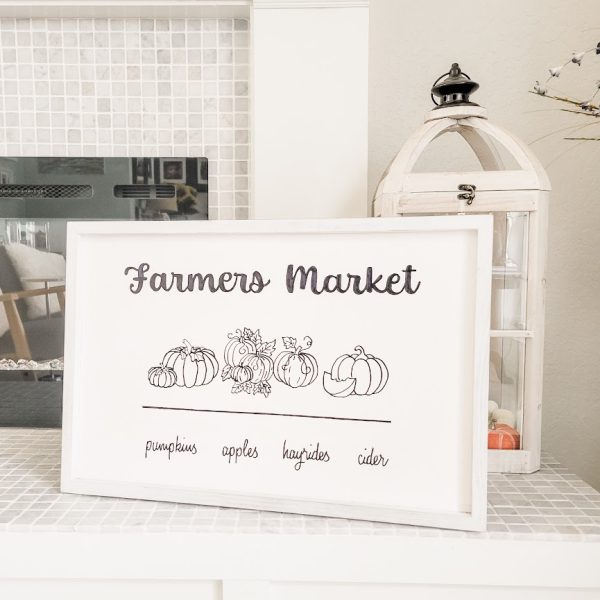 Farmers market sign with white frame
