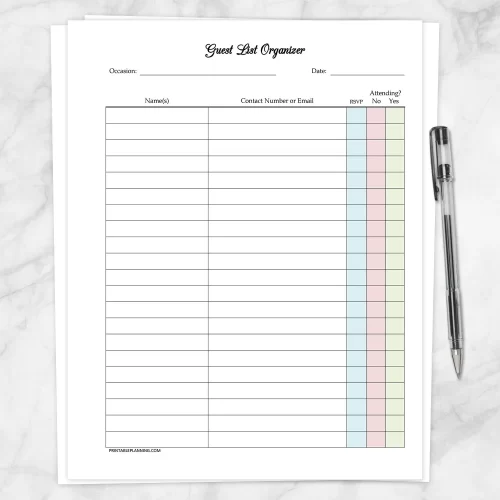 a picture of a printable guest list how to organize a fall dinner party