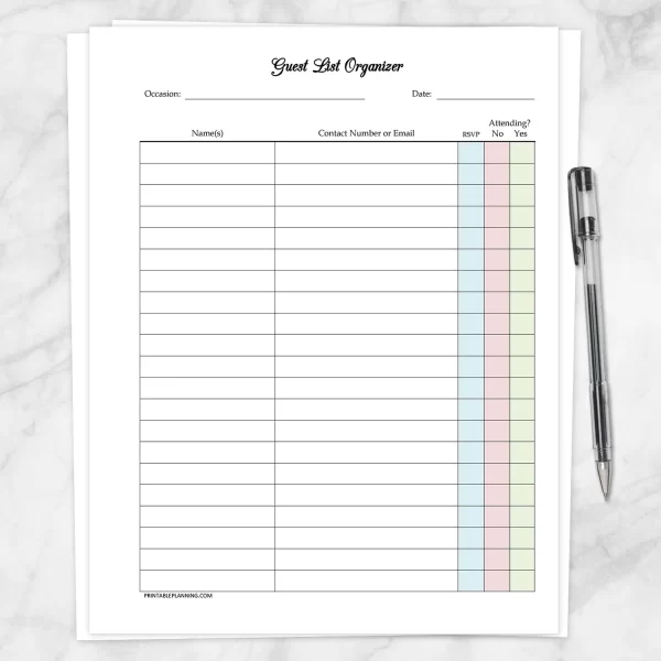 a picture of a printable guest list how to organize a fall dinner party