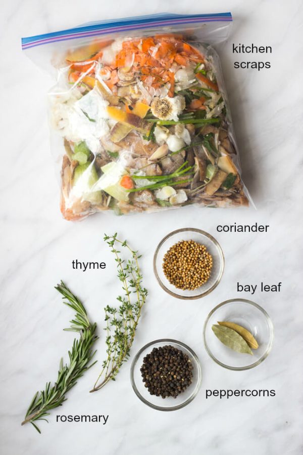 a clear bag of kitchen scraps with spices on a table make dinner when your fridge is running low