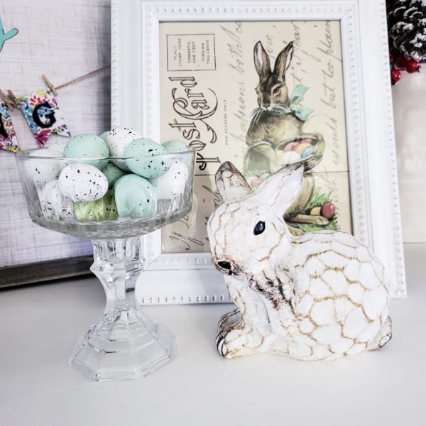 white rabbit on a table next to a candy dish make these pedestal dishes for fancy feasts!