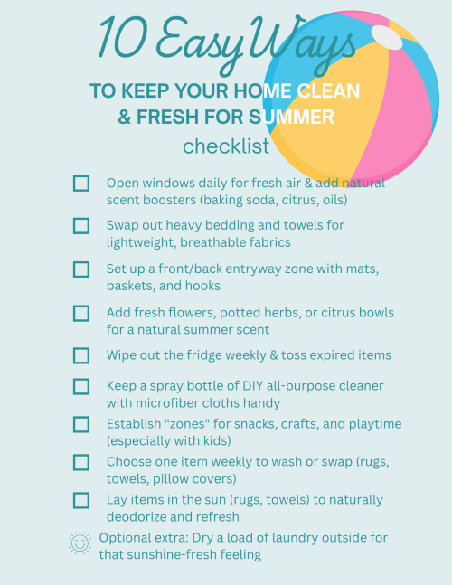 Checklist for printable how to have a clean home all summer