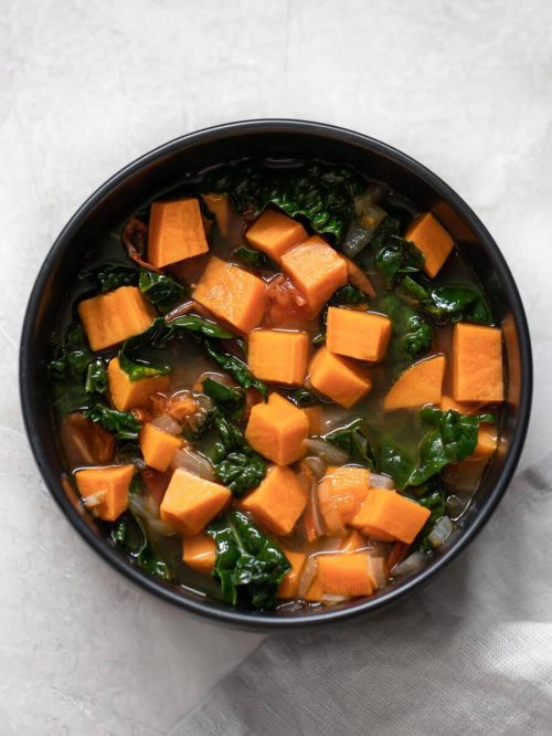 Bowl of sweet potato kale soup