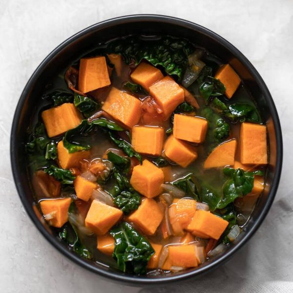 Bowl of sweet potato kale soup